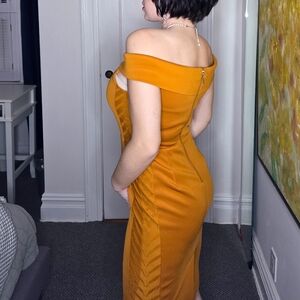 Thalia Sodi Golden Mustard Off Shoulder Knee Length Dress